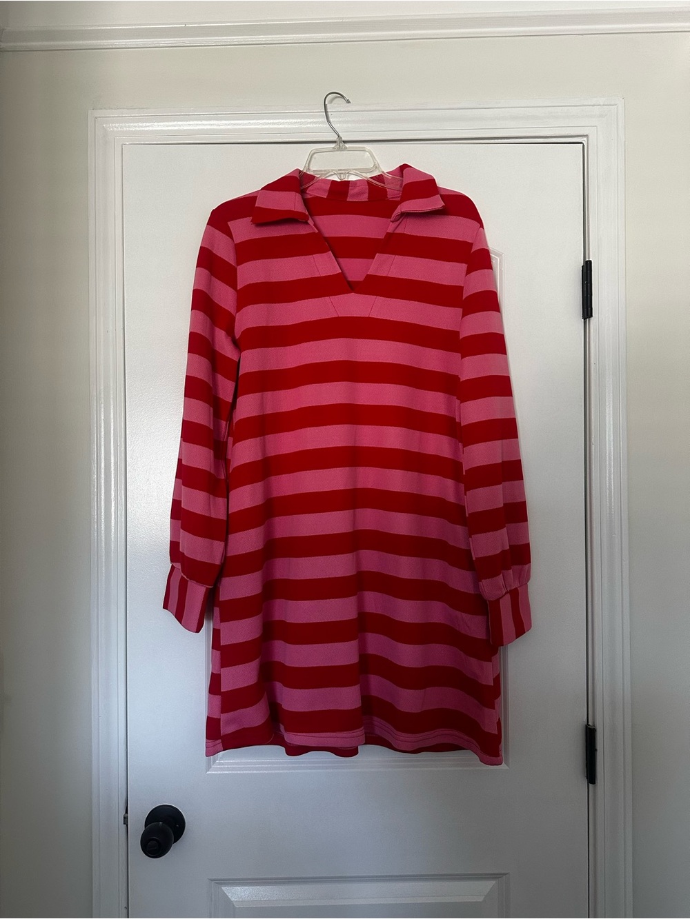 Striped Pink and Red Collared Tunic Dress